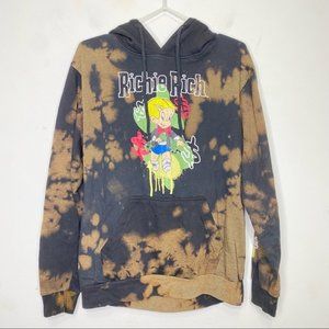 Unisex Classic Media Richie Rich Black/Brown Bleached Tie Dye Hoodie Size small